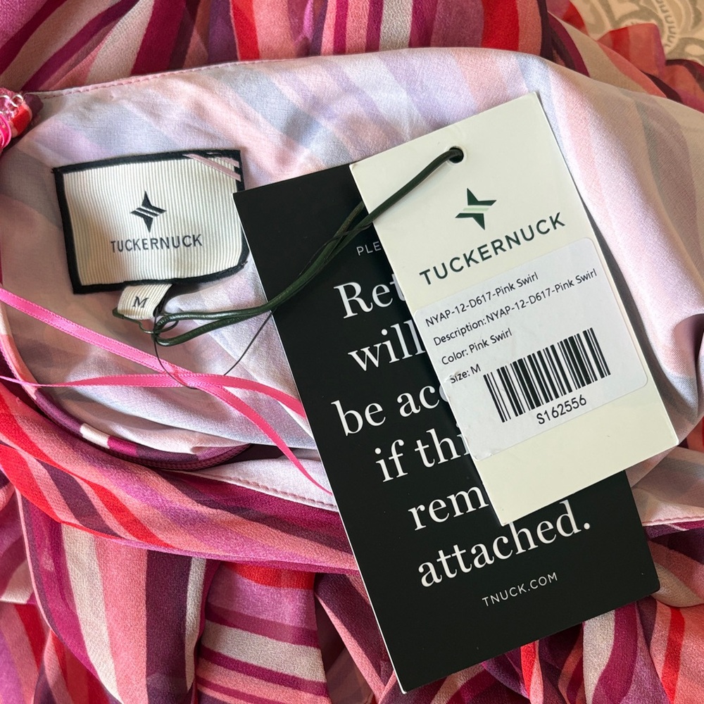 Tuckernuck Vibrant Pink sunset stripe Cadiz One-Shoulder Dress medium NWT - Picture 5 of 6